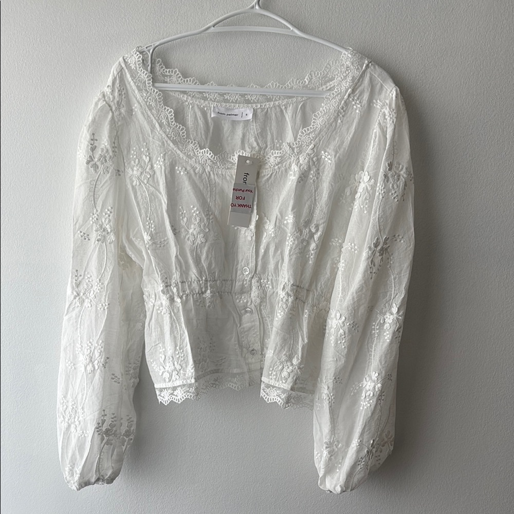 NWT From Palmer Clara Embroidery Top - white